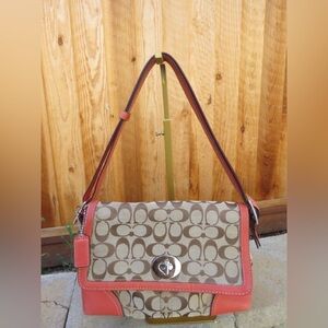 Coach Signature Brown and Orange Shoulder Bag